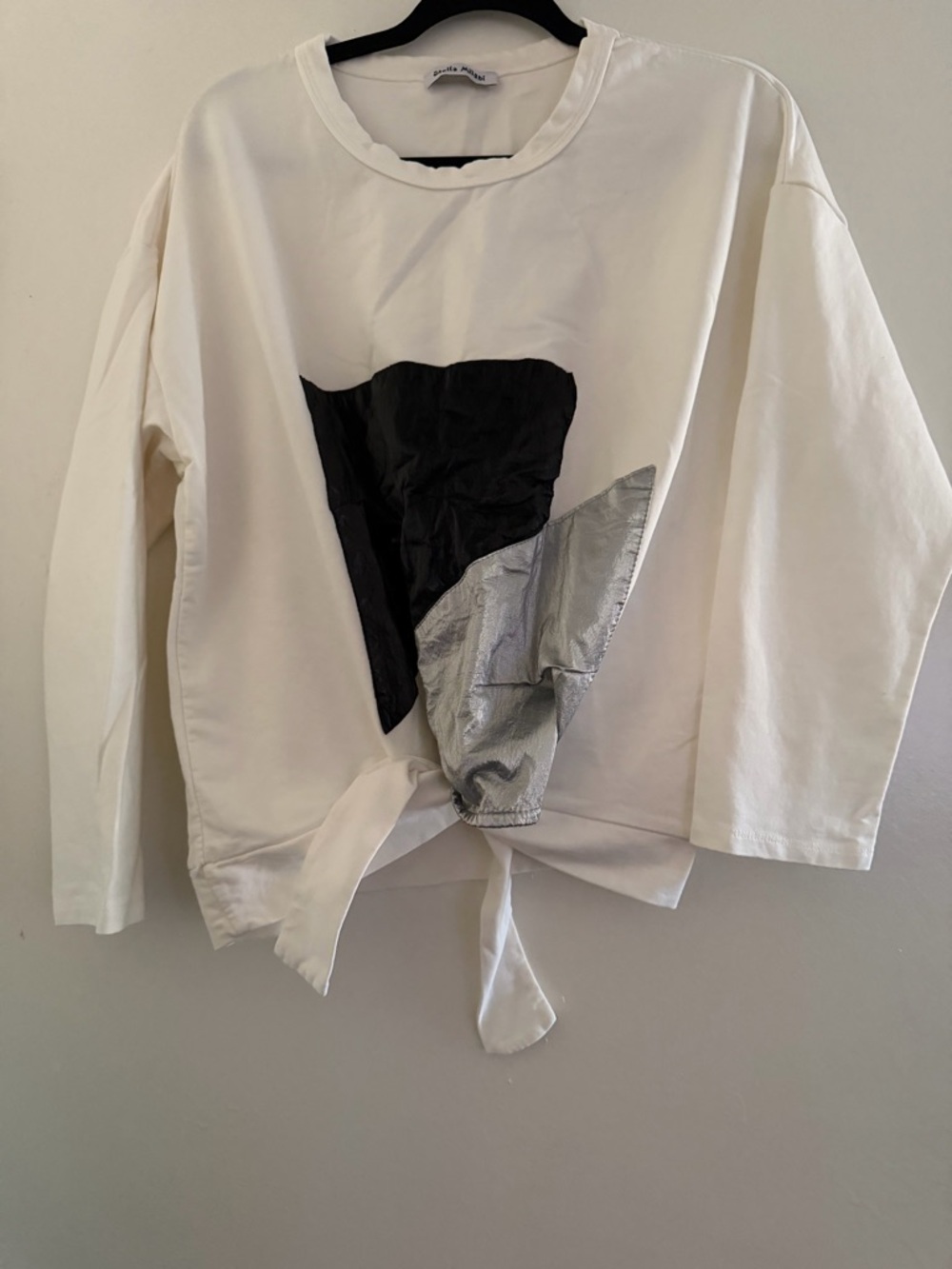 Women's Cream Long Sleeve Tee with Black & Silver Patch no size (L)